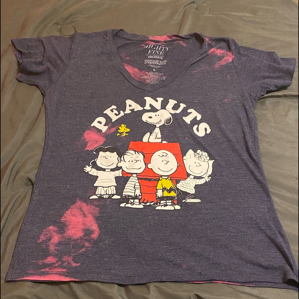 Mighty Fine Presents PEANUTS v-neck T-shirt Navy Blue Women
